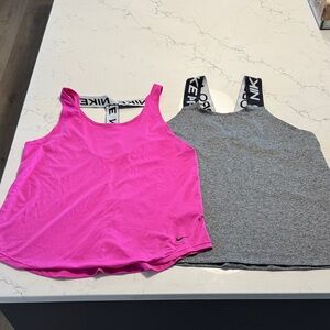 Nike Women's Vibrant Pink and Classic Gray Tank Tops
